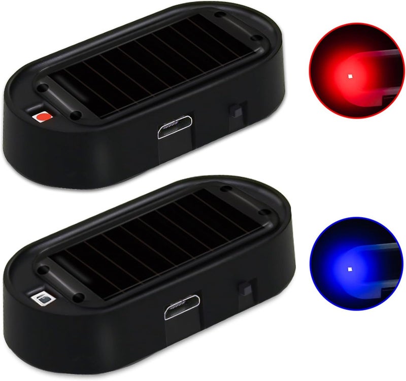 Shudyear Car Solar Power Simulated Dummy Alarm，New Model&Brighter & Clearer，Anti-Theft LED Flashing Security Light Fake lamp with USB Charger Port，2PCS (Red & Blue) - Image 1